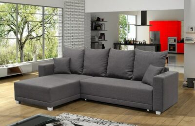 sofa cama con chaise longue larga izquierda arcon cojines barrie. tela gris oscuro